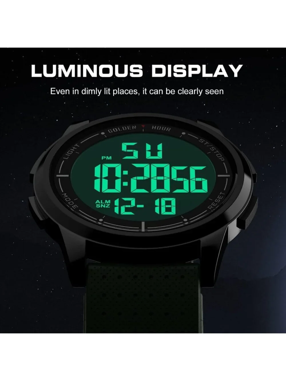 Men's Army Green Rubber Strap Ultra-Thin Minimalist Waterproof Digital Watch